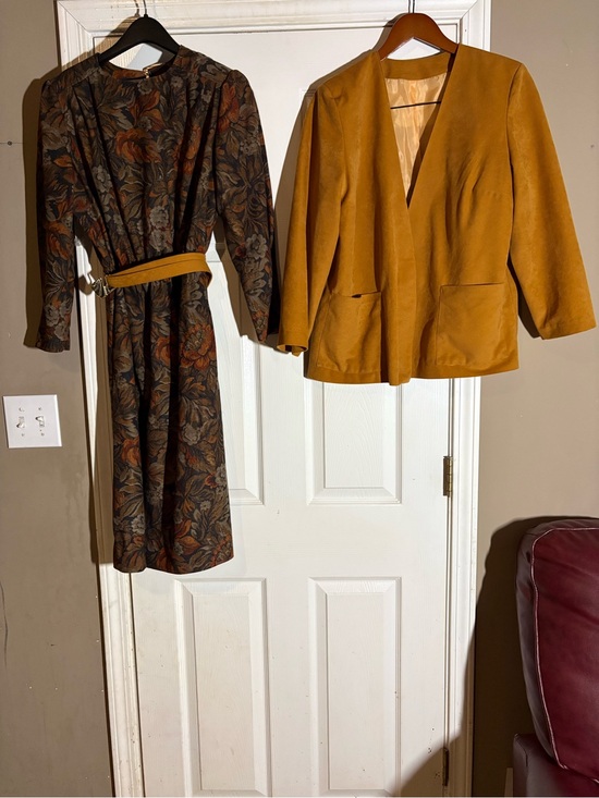 The Unbranded Brand Dresses & Skirts - Women's Long Sleeve Dress with Mustard Yellow Open-Front Jacket